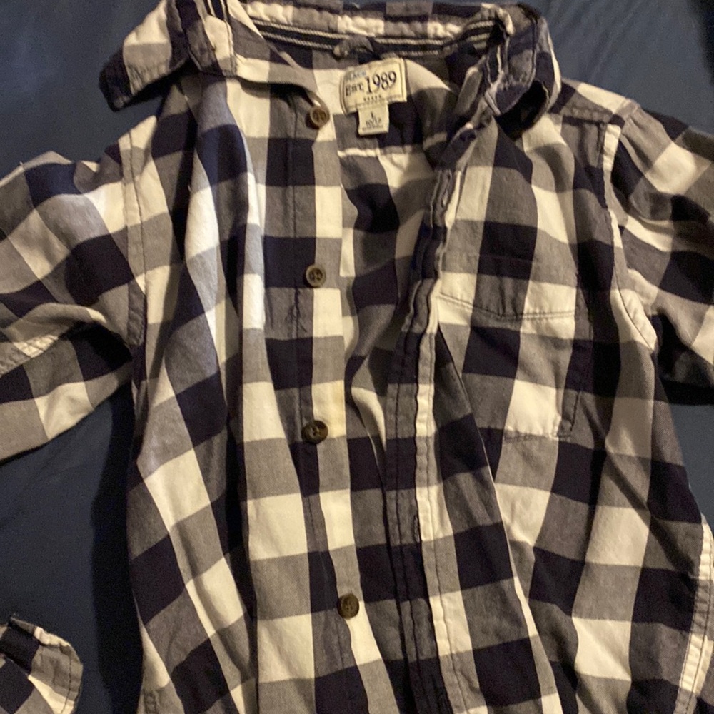 little boys blue and white plaid flannel